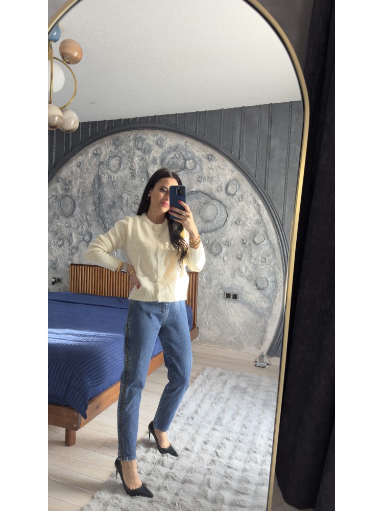 Pervin Çelik Kadın Premium Kalite Krem Düğme Detaylı Triko Hırka