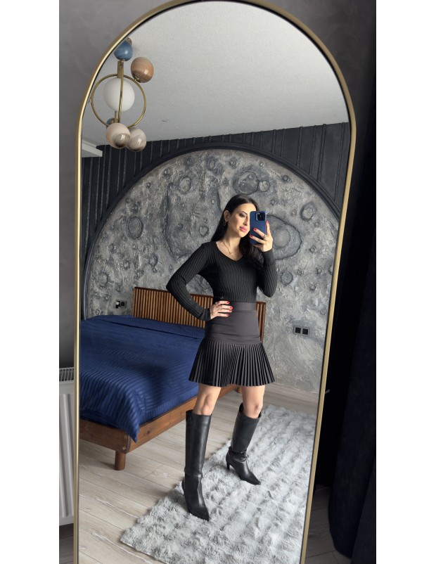 Pervin Çelik Kadın Premium Kalite  Siyah V Yaka Triko Kazak