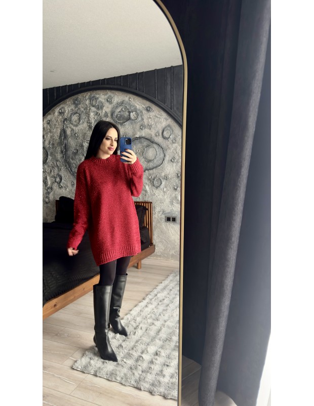 Pervin Çelik Kadın Premium Kalite  Kırmızı Sim Detaylı Oversize Kazak