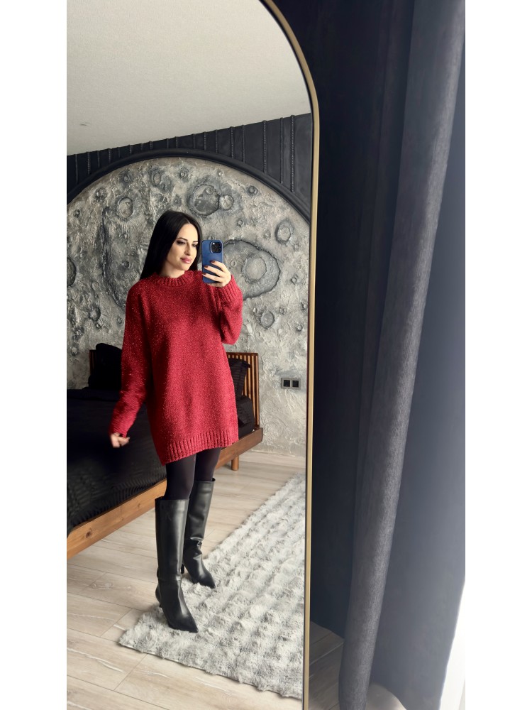 Pervin Çelik Kadın Premium Kalite  Kırmızı Sim Detaylı Oversize Kazak
