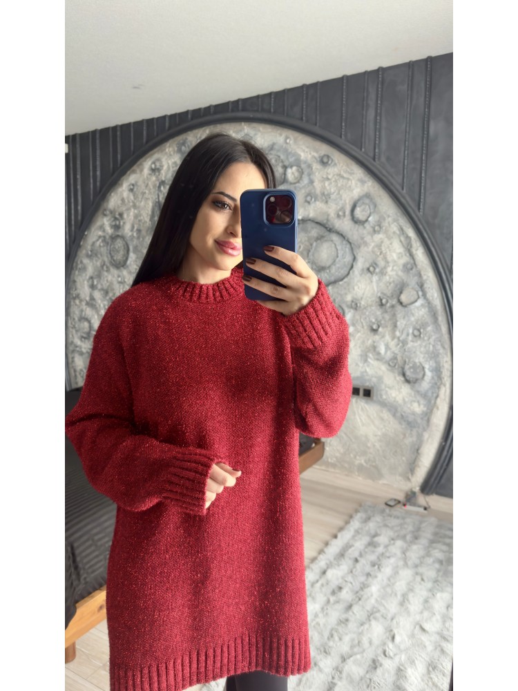 Pervin Çelik Kadın Premium Kalite  Kırmızı Sim Detaylı Oversize Kazak