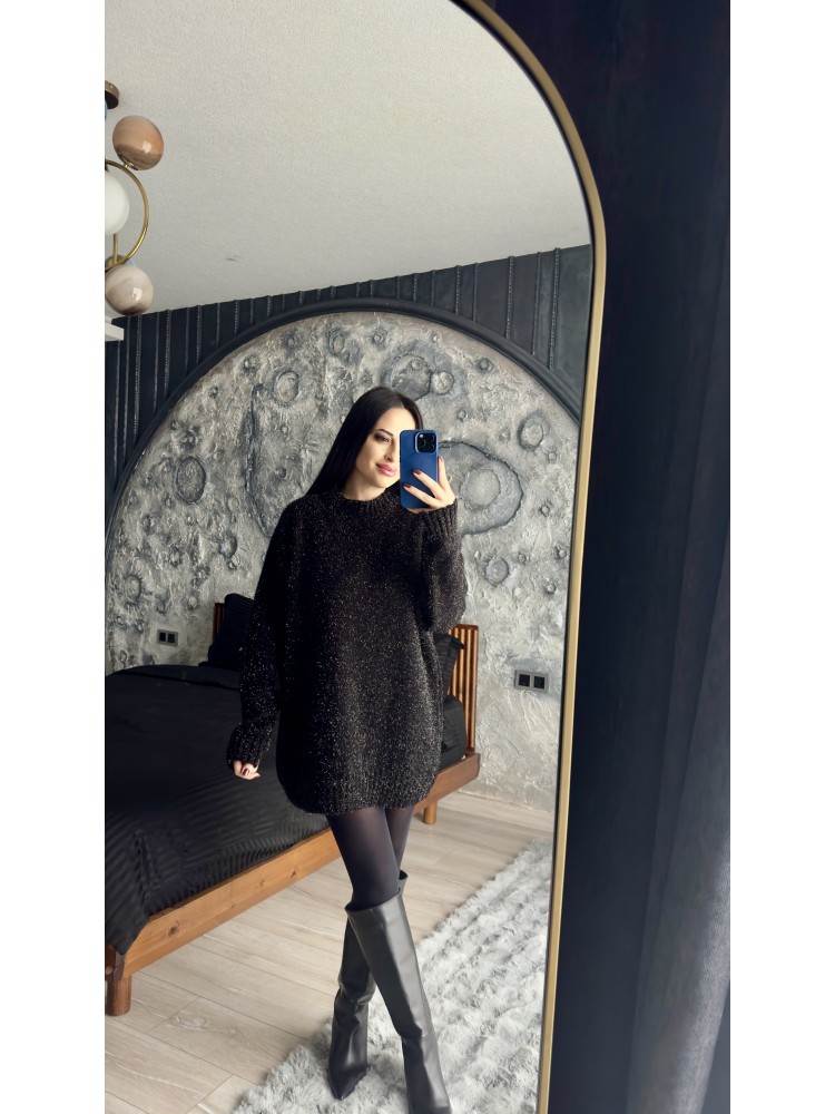 Pervin Çelik Kadın Premium Kalite Siyah Sim Detaylı Oversize Kazak