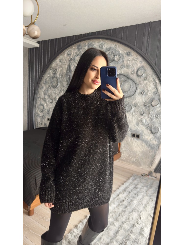 Pervin Çelik Kadın Premium Kalite Siyah Sim Detaylı Oversize Kazak
