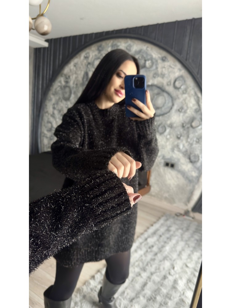 Pervin Çelik Kadın Premium Kalite Siyah Sim Detaylı Oversize Kazak