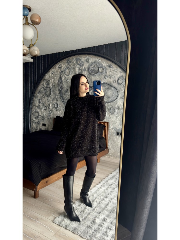 Pervin Çelik Kadın Premium Kalite Siyah Sim Detaylı Oversize Kazak