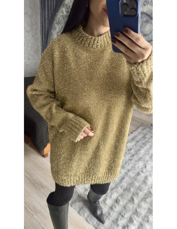 Pervin Çelik Kadın Premium Kalite  Gold Sim Detaylı Oversize Kazak