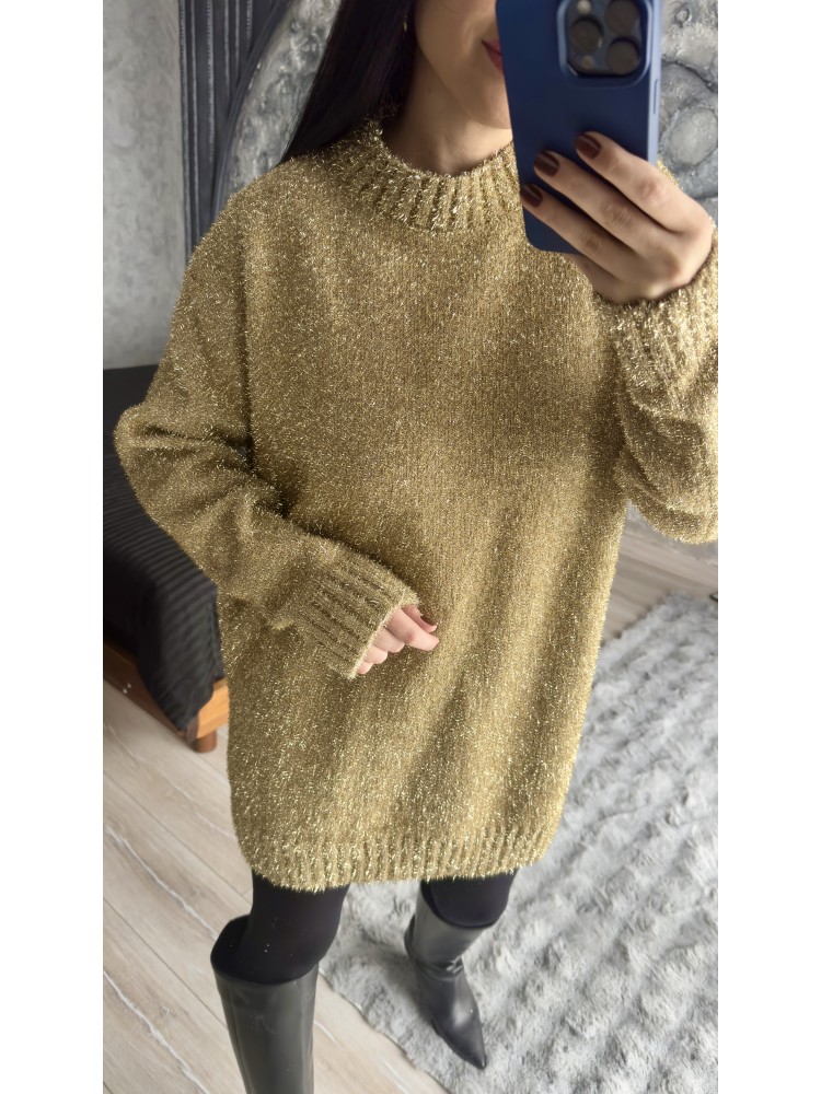 Pervin Çelik Kadın Premium Kalite  Gold Sim Detaylı Oversize Kazak