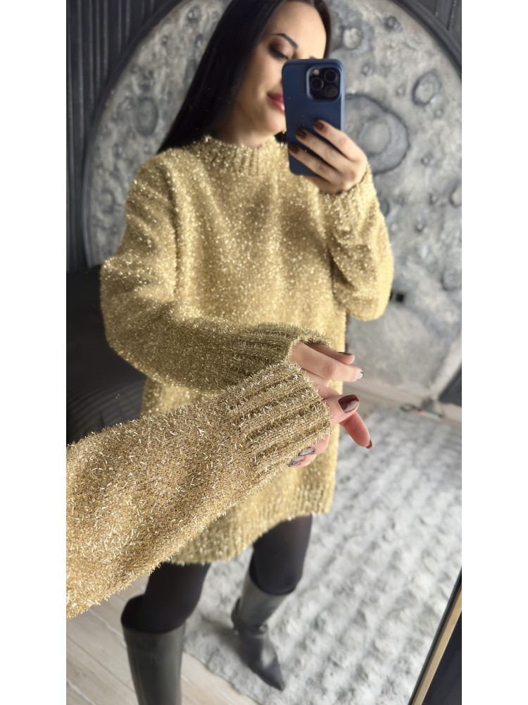 Pervin Çelik Kadın Premium Kalite  Gold Sim Detaylı Oversize Kazak