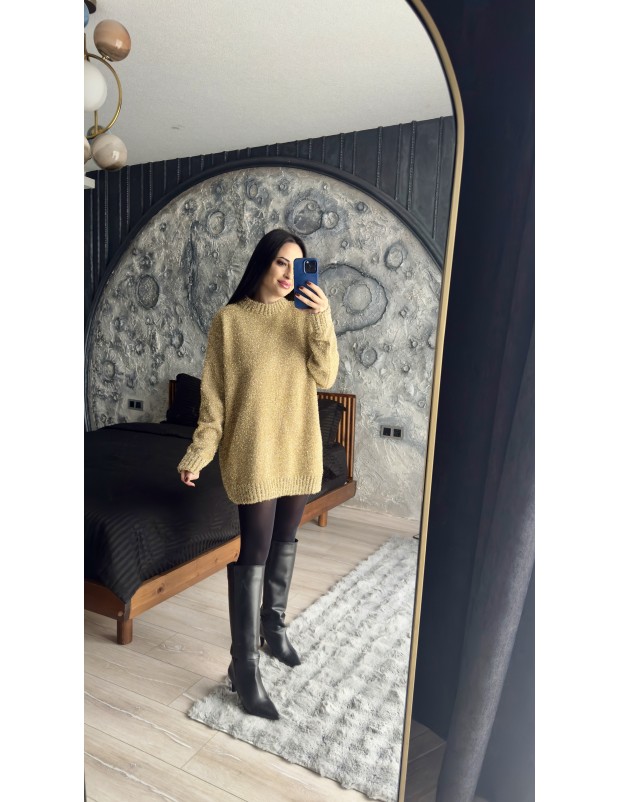 Pervin Çelik Kadın Premium Kalite  Gold Sim Detaylı Oversize Kazak