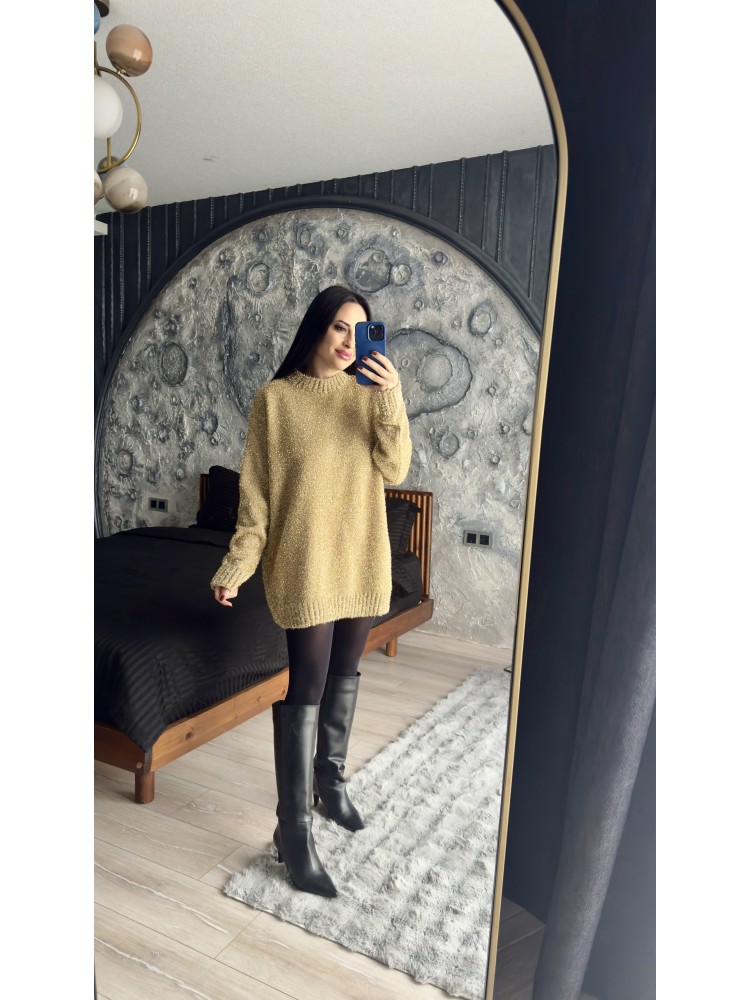 Pervin Çelik Kadın Premium Kalite  Gold Sim Detaylı Oversize Kazak