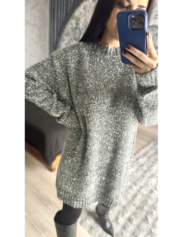 Pervin Çelik Kadın Premium Kalite Gümüş Sim Detaylı Oversize Kazak