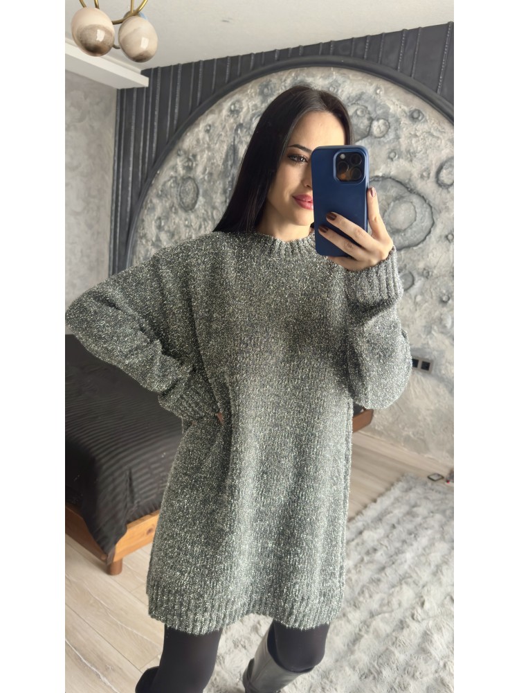 Pervin Çelik Kadın Premium Kalite Gümüş Sim Detaylı Oversize Kazak
