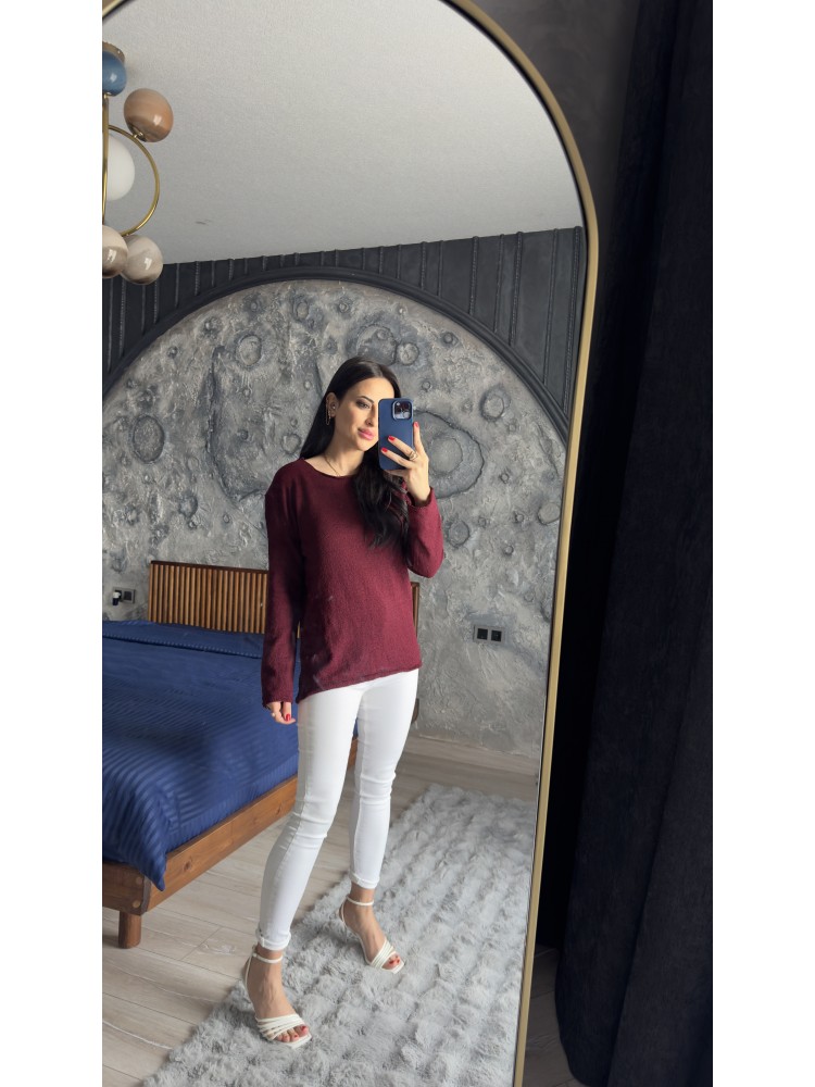 Pervin Çelik Kadın Premium Kalite Bordo Merserize Bluz