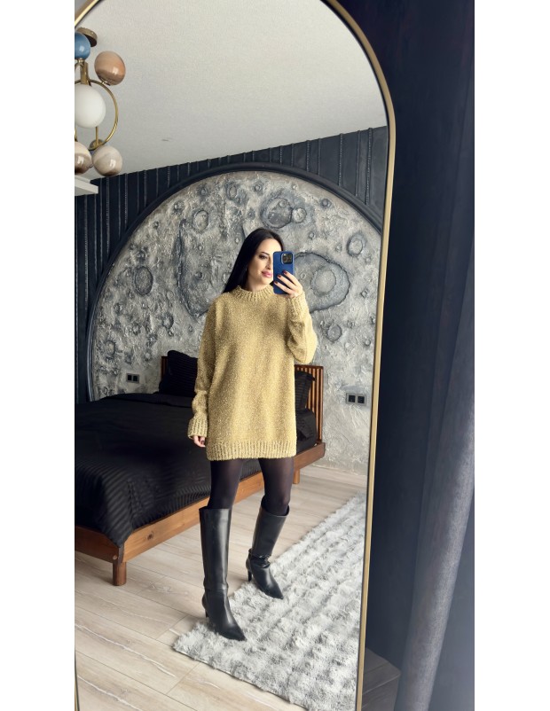 Pervin Çelik Kadın Premium Kalite  Gold Sim Detaylı Oversize Kazak