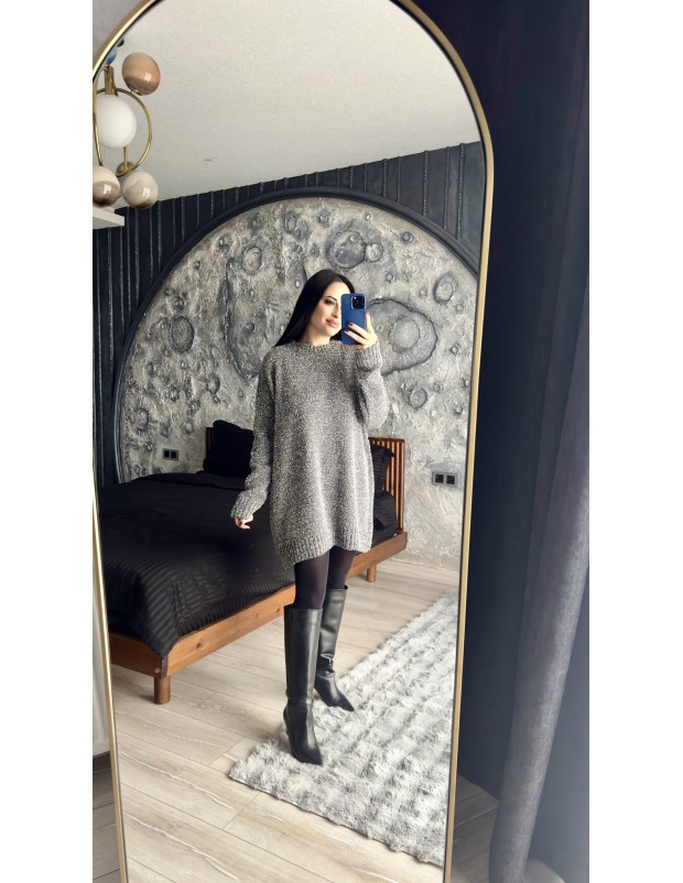 Pervin Çelik Kadın Premium Kalite Gümüş Sim Detaylı Oversize Kazak