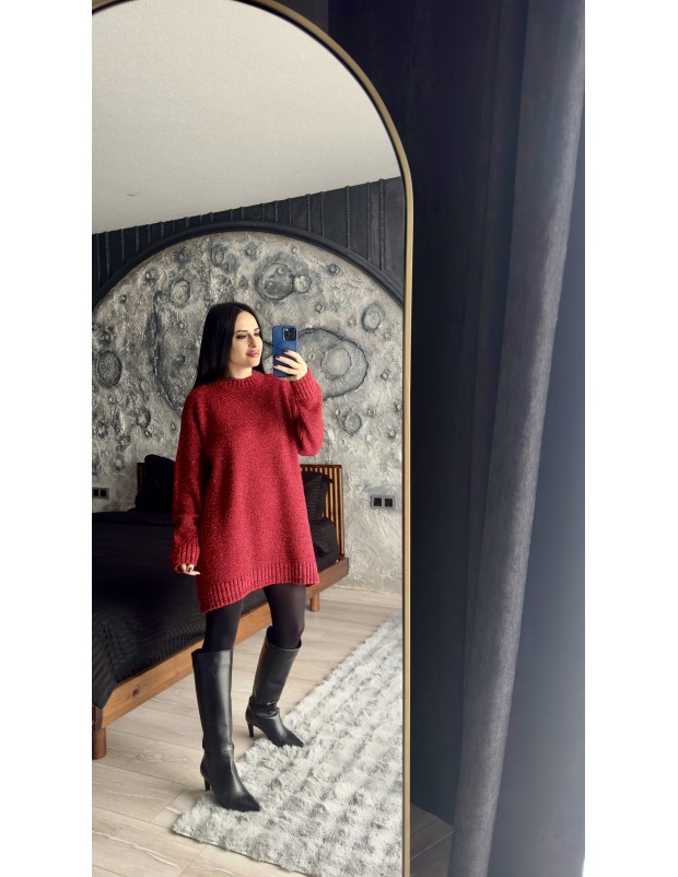 Pervin Çelik Kadın Premium Kalite  Kırmızı Sim Detaylı Oversize Kazak