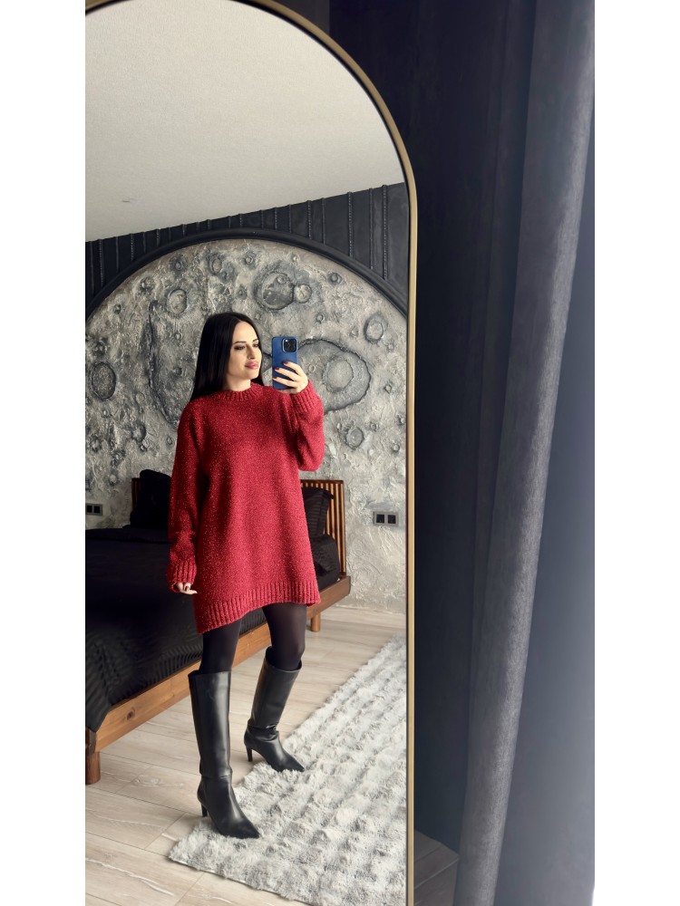 Pervin Çelik Kadın Premium Kalite  Kırmızı Sim Detaylı Oversize Kazak