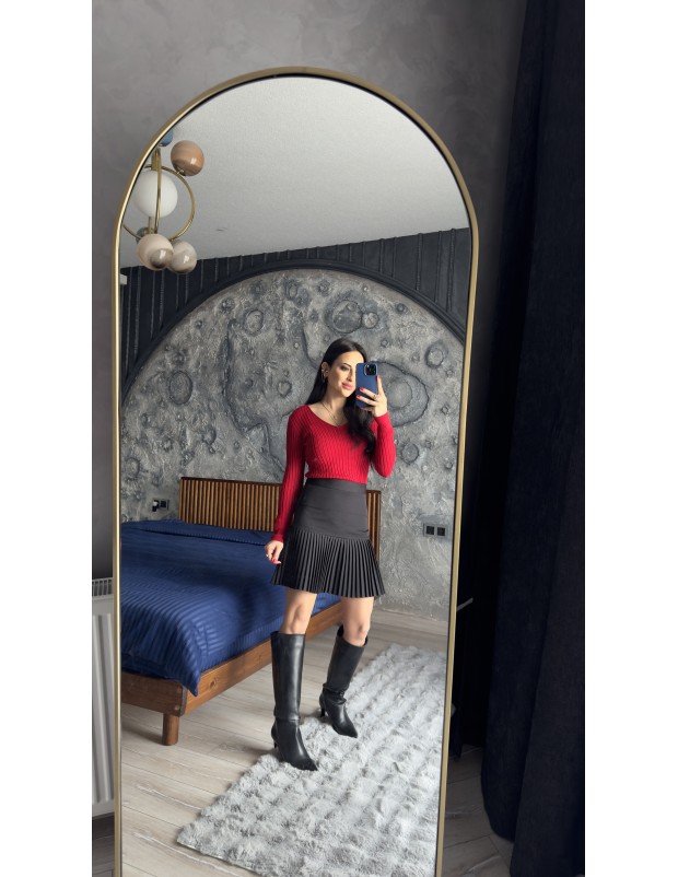 Pervin Çelik Kadın Premium Kalite  Kırmızı V Yaka Triko Kazak