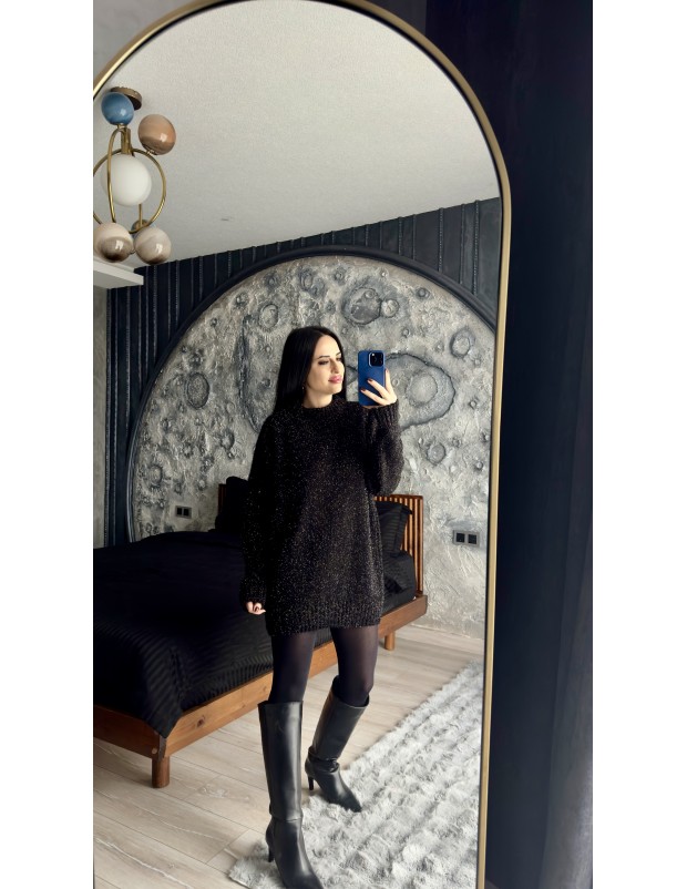 Pervin Çelik Kadın Premium Kalite Siyah Sim Detaylı Oversize Kazak  