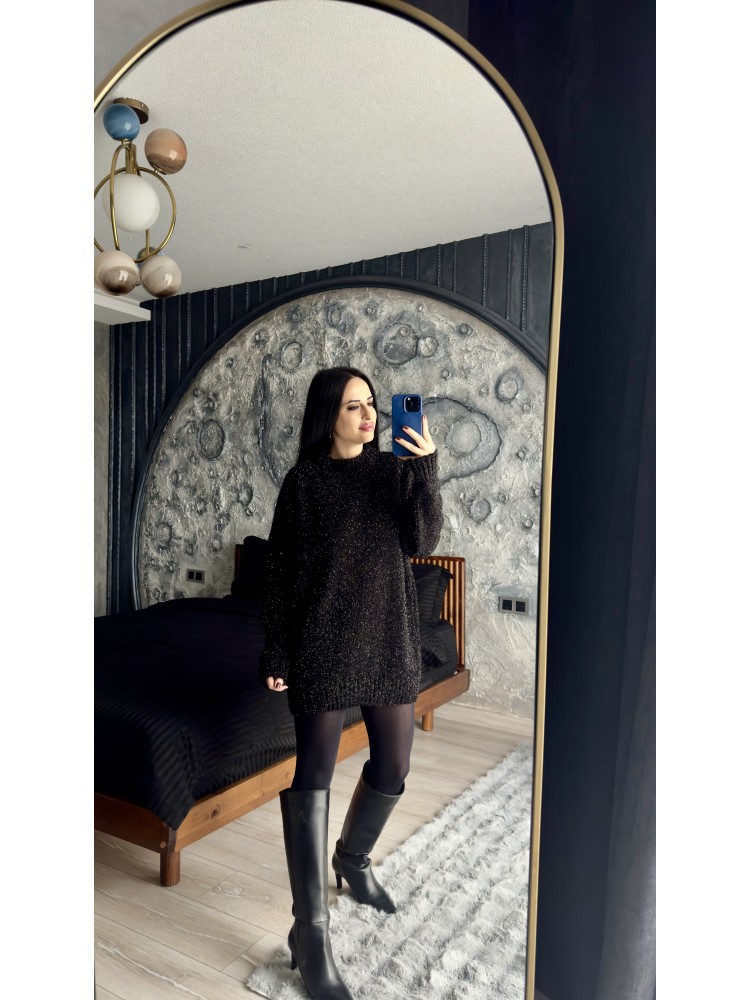 Pervin Çelik Kadın Premium Kalite Siyah Sim Detaylı Oversize Kazak