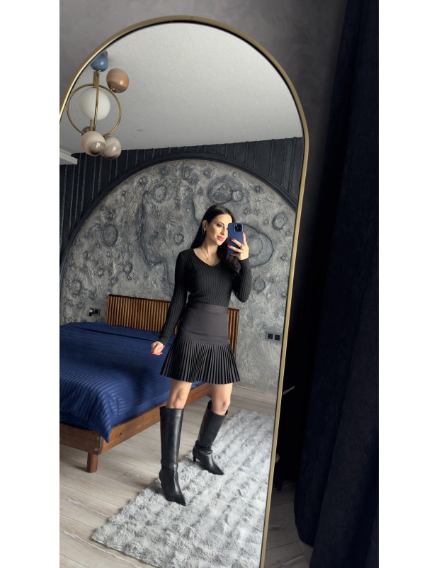 Pervin Çelik Kadın Premium Kalite  Siyah V Yaka Triko Kazak