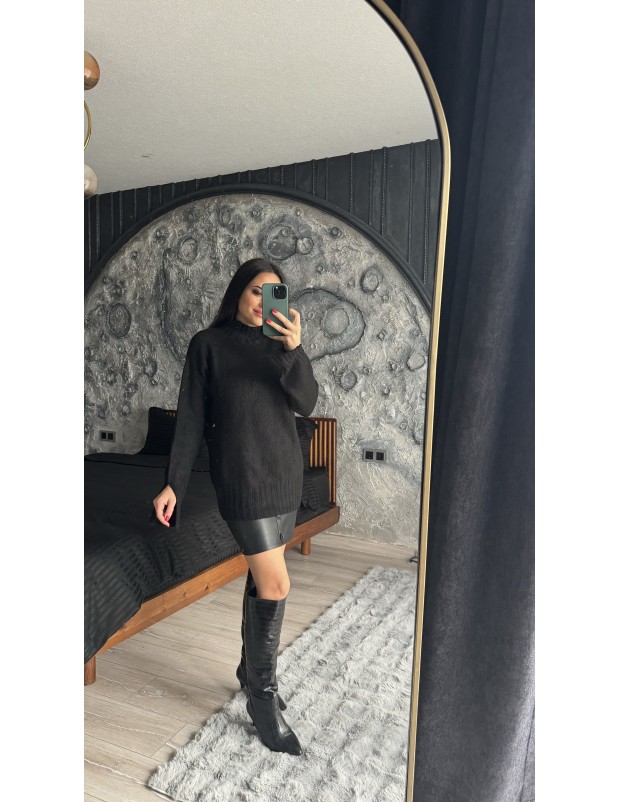 Pervin Çelik Kadın Siyah Yumuşak Dokulu Kol Detaylı Triko Bluz