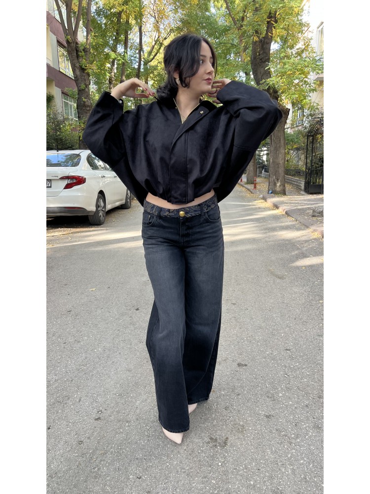 Füme Zara Orijinal Marka Vintage Bel Detaylı Jean Pantolon