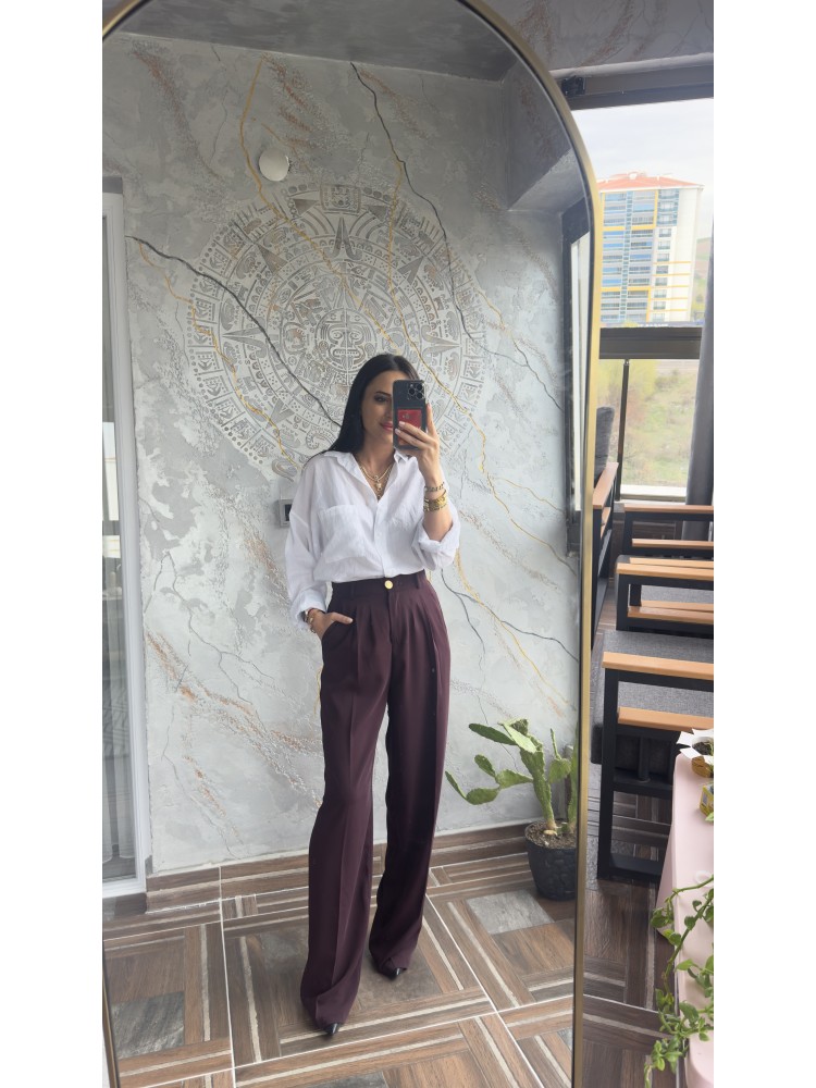 Pervin Çelik Kadın Premium Kalite Bordo Palazzo