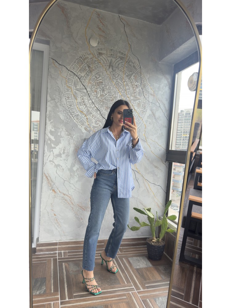 Pervin Çelik Kadın Premium Kalite Mavi Zara Kesik Paça Jean