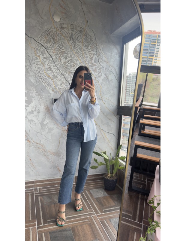 Pervin Çelik Kadın Premium Kalite Mavi Zara Kesik Paça Jean