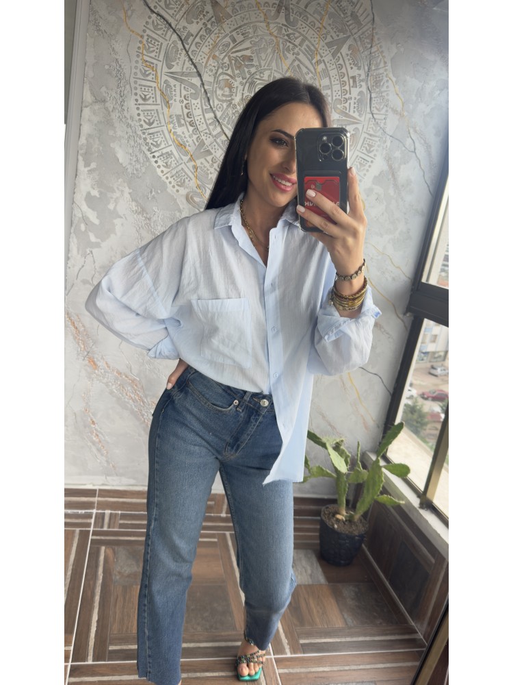 Pervin Çelik Kadın Premium Kalite Mavi Zara Kesik Paça Jean