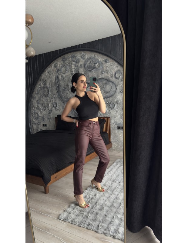 Pervin Çelik Kadın Premium Kalite Bordo Mumlu Jean Pantolon 