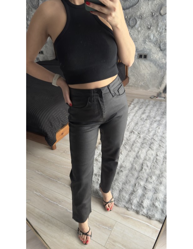 Pervin Çelik Kadın Premium Kalite Siyah Mumlu Jean Pantolon 