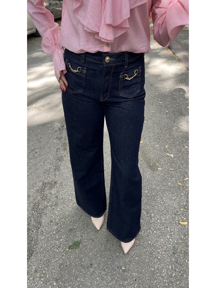 Lacivert Zara Orijinal Marka Zincir Detaylı Jean Pantolon