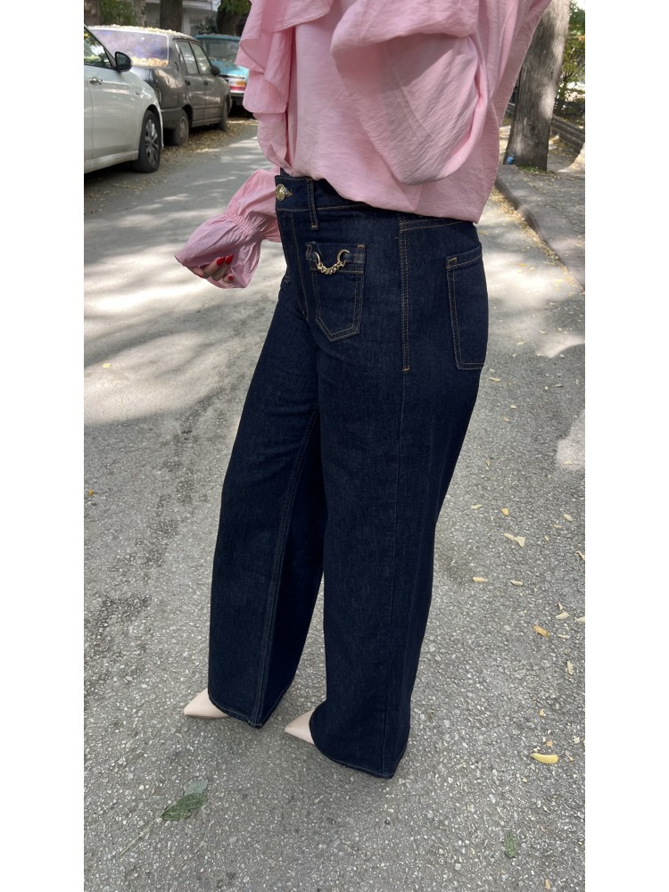 Lacivert Zara Orijinal Marka Zincir Detaylı Jean Pantolon