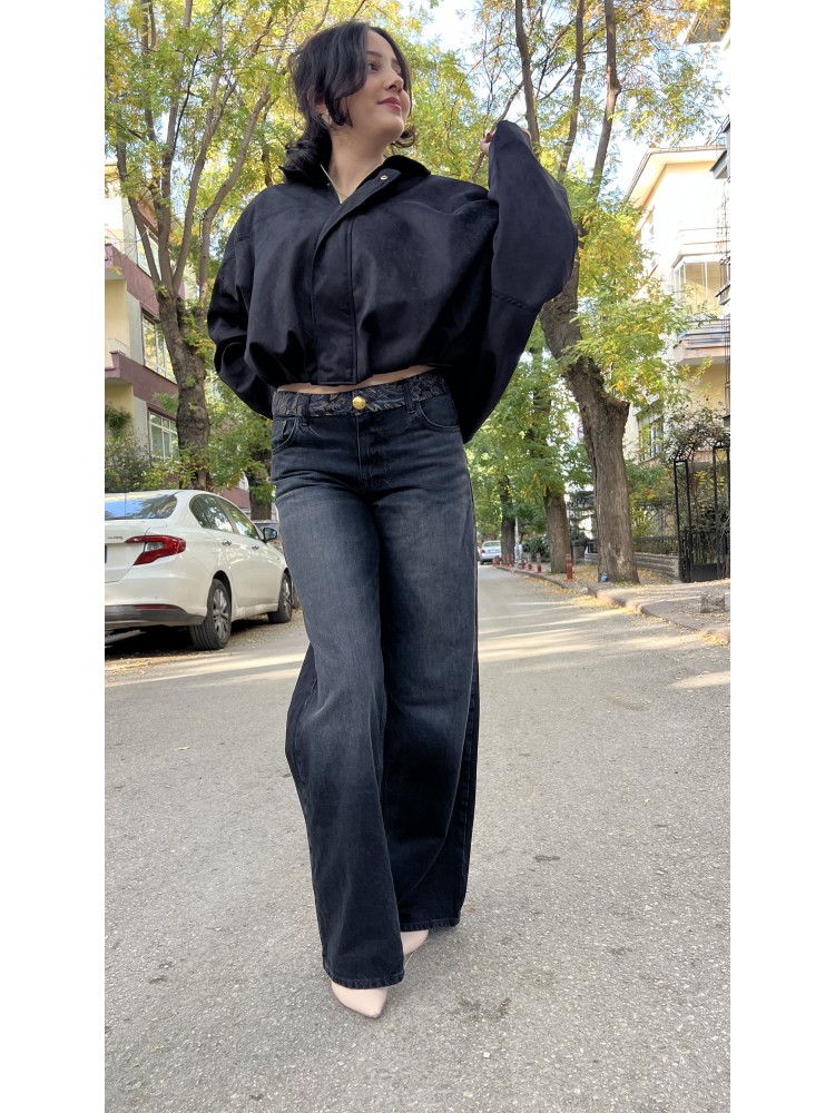 Füme Zara Orijinal Marka Vintage Bel Detaylı Jean Pantolon