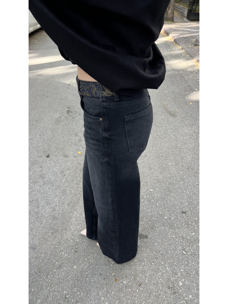 Füme Zara Orijinal Marka Vintage Bel Detaylı Jean Pantolon
