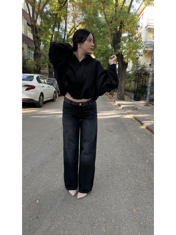 Füme Zara Orijinal Marka Vintage Bel Detaylı Jean Pantolon