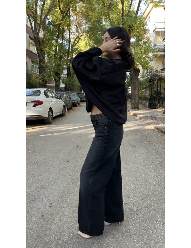 Füme Zara Orijinal Marka Vintage Bel Detaylı Jean Pantolon