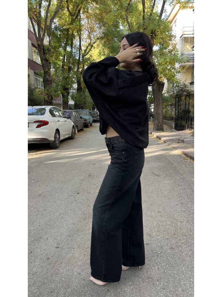 Füme Zara Orijinal Marka Vintage Bel Detaylı Jean Pantolon