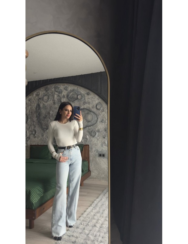 Pervin Çelik Kadın Premium Kalite Buz Mavi Zara Kesik Paça Jean