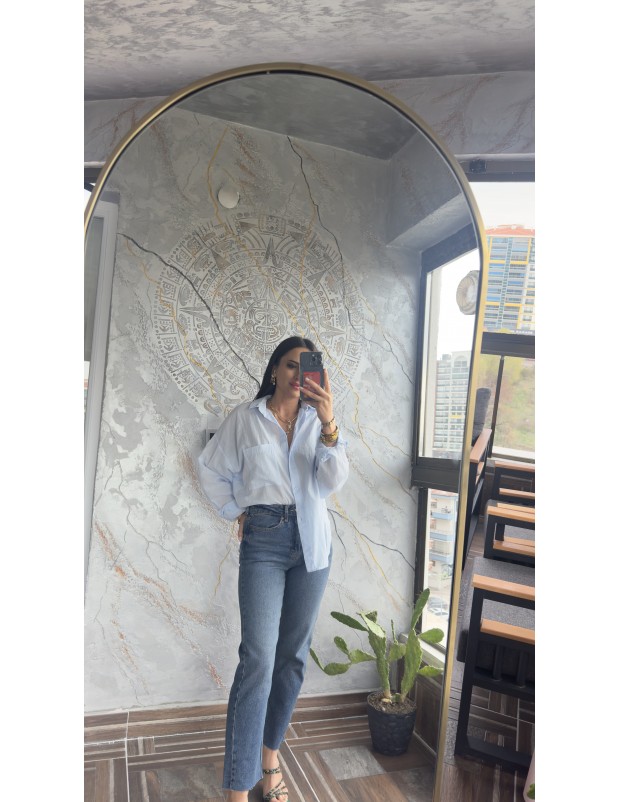 Pervin Çelik Kadın Premium Kalite Mavi Zara Kesik Paça Jean