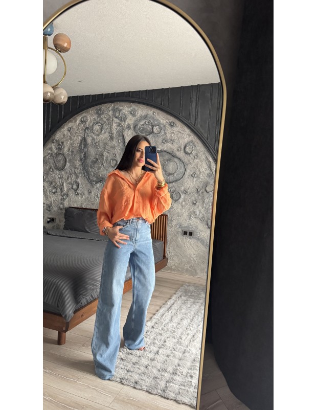 Pervin Çelik Kadın Premium Kalite Mavi Zara Kesik Paça Jean