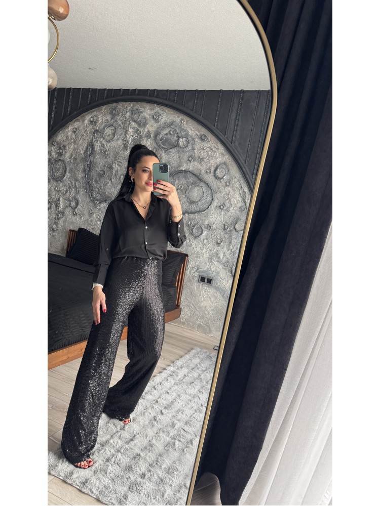 Pervin Çelik Kadın Premium Kalite Siyah Pullu İçi Astarlı Pantolon