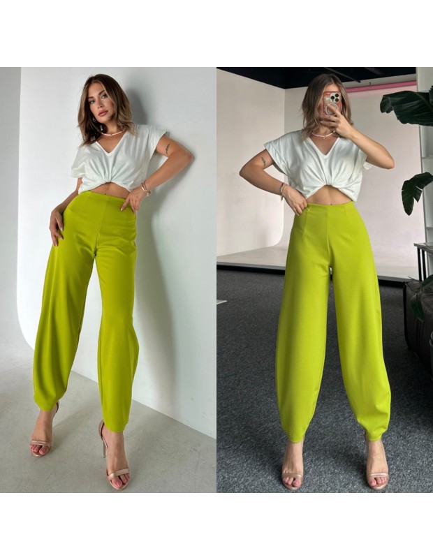 Pervin Çelik Kadın Yeşil Beli Lastikli Full Likralı Şalvar Pantolon