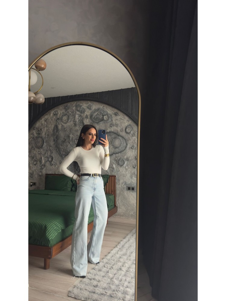 Pervin Çelik Kadın Premium Kalite Buz Mavi Zara Kesik Paça Jean