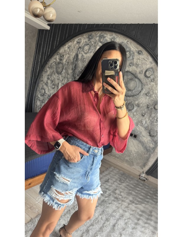 Pervin Çelik Premium Kalite Mavi Yırtık Detaylı Jean Şort