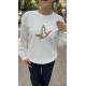 Beyaz Orijinal Marka Kuş Detaylı Sweatshirt