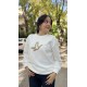 Beyaz Orijinal Marka Kuş Detaylı Sweatshirt