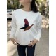 Beyaz Orijinal Marka Siyah Kuş Detaylı Sweatshirt